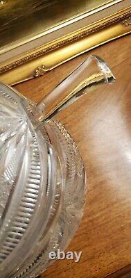 Impressive Antique Centerpiece Cut Glass Crystal Punch Bowl Hobstar File Drape