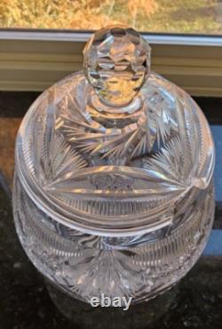Impressive Antique Cut Glass Crystal Punch Bowl Hobstar File Drape w Lid