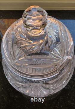 Impressive Antique Cut Glass Crystal Punch Bowl Hobstar File Drape w Lid