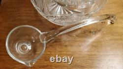 Impressive Antique Cut Glass Crystal Punch Bowl Hobstar File Drape w Lid