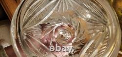 Impressive Antique Cut Glass Crystal Punch Bowl Hobstar File Drape w Lid