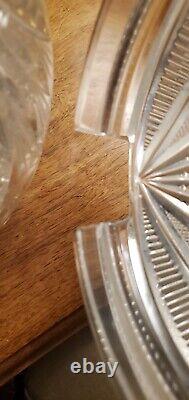 Impressive Antique Cut Glass Crystal Punch Bowl Hobstar File Drape w Lid