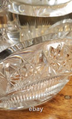 Impressive Antique Cut Glass Crystal Punch Bowl Hobstar File Drape w Lid
