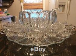 Incredibly Beautiful Antique 24 Cup Punch Bowl. Matching Platter. Cups. Ladle