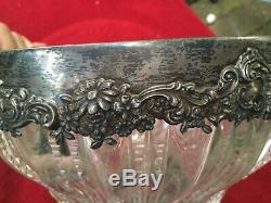 Incredibly Rare Mid1800s Cut Glass & STERLING Silver Punch Bowl antique vintage