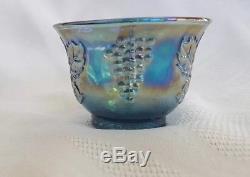 Indiana Blue Vintage Carnival Glass Punch Bowl Harvest Grape Pattern