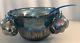 Indiana Carnival Harvest Grape Punch Bowl Cups Ladle Set Peacock Blue Glass