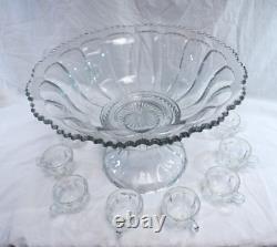 Indiana Glass #7115 Colonial Panel Punch Bowl, Stand & 12 Cups Vintage L2825