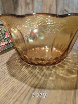 Indiana Glass Amber Punch Bowl & 12 Cups Sets with Plastic ladel