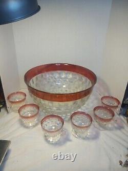 Indiana Glass American Whitehall Colony Ruby Flash Punch Bowl and 12 Cups