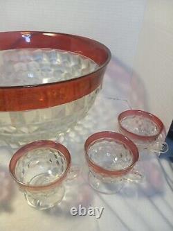 Indiana Glass American Whitehall Colony Ruby Flash Punch Bowl and 12 Cups