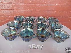 Indiana Glass Blue Carnival Harvest Princess Grape Punch Bowl & Cups 26 pc Set
