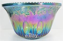 Indiana Glass Blue Carnival Harvest Princess Grape Punch Bowl Cups 26pc Set Box