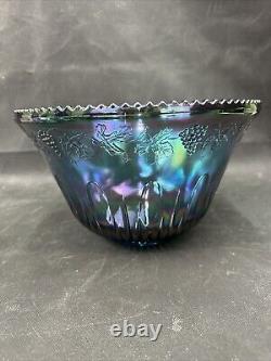 Indiana Glass Blue Harvest Punch Bowl Set With 12 Cups, 10 Hooks, & Plastic Ladle