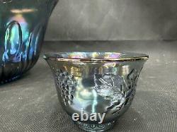 Indiana Glass Blue Harvest Punch Bowl Set With 12 Cups, 10 Hooks, & Plastic Ladle