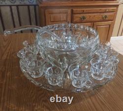 Indiana Glass CLASSIQUE Punch Bowl Set 12 Cups, Heavy Bowl, Glass Ladle and Tray