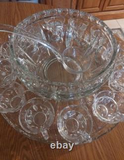 Indiana Glass CLASSIQUE Punch Bowl Set 12 Cups, Heavy Bowl, Glass Ladle and Tray