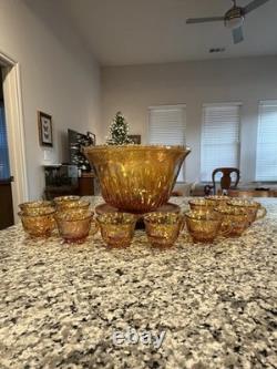 Indiana Glass Carnival Glass Punch Bowl 12 Cups Vintage Excellent Condition