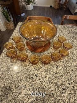 Indiana Glass Carnival Glass Punch Bowl 12 Cups Vintage Excellent Condition