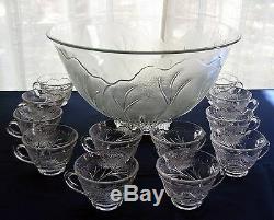 Indiana Glass Clear Pebble Leaf Punch Bowl, 12 Cups, 12 Hooks, Ladle, 26 pc. Set