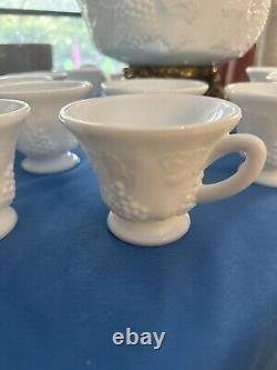 Indiana Glass Colony Harvest Milk Glass Punch Bowl Metal? Base 12 Cups Ladle IB