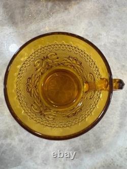 Indiana Glass Company Amber Punch Bowl With Glasses Tiara Sandwich Pattern