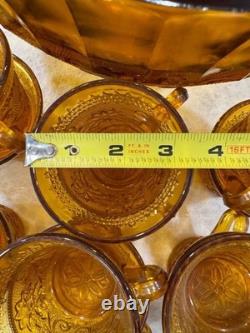 Indiana Glass Company Amber Punch Bowl With Glasses Tiara Sandwich Pattern