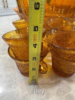 Indiana Glass Company Amber Punch Bowl With Glasses Tiara Sandwich Pattern