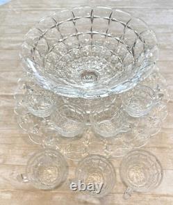 Indiana Glass Constellation Intaglio Leaves & Grapes Platter, Punch Bowl, 7 Cups