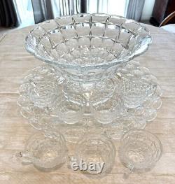 Indiana Glass Constellation Intaglio Leaves & Grapes Platter, Punch Bowl, 7 Cups