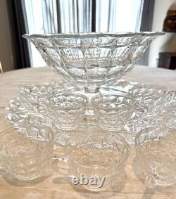 Indiana Glass Constellation Intaglio Leaves & Grapes Platter, Punch Bowl, 7 Cups