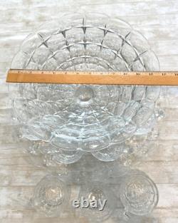 Indiana Glass Constellation Intaglio Leaves & Grapes Platter, Punch Bowl, 7 Cups