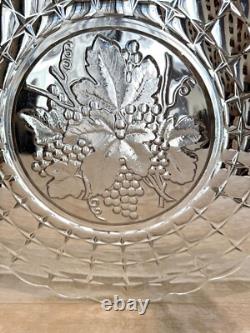 Indiana Glass Constellation Intaglio Leaves & Grapes Platter, Punch Bowl, 7 Cups