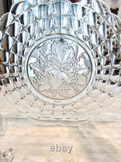 Indiana Glass Constellation Intaglio Leaves & Grapes Platter, Punch Bowl, 7 Cups