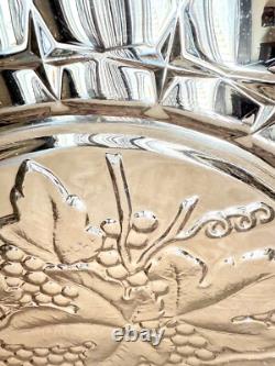 Indiana Glass Constellation Intaglio Leaves & Grapes Platter, Punch Bowl, 7 Cups