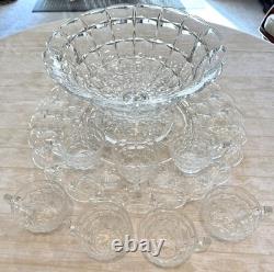 Indiana Glass Constellation Intaglio Leaves & Grapes Platter, Punch Bowl, 7 Cups