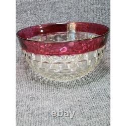 Indiana Glass Diamond Point with Ruby Flash Punch Bowl and 12 Cups