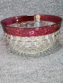 Indiana Glass Diamond Point with Ruby Flash Punch Bowl and 12 Cups