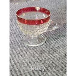 Indiana Glass Diamond Point with Ruby Flash Punch Bowl and 12 Cups