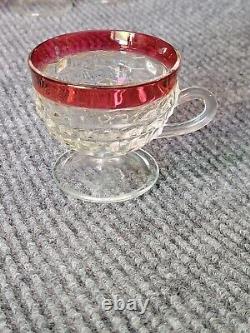 Indiana Glass Diamond Point with Ruby Flash Punch Bowl and 12 Cups