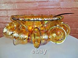 Indiana Glass Gold Carnival Harvest Princess Grape Punch Bowl & Cups 26 pc Set