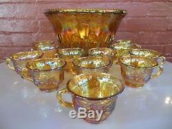 Indiana Glass Gold Carnival Harvest Princess Grape Punch Bowl & Cups 26 pc Set