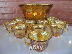 Indiana Glass Gold Carnival Harvest Princess Grape Punch Bowl & Cups 26 pc Set