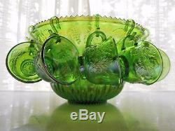 Indiana Glass Green Carnival Harvest Princess Grape Punch Bowl & Cup 26 pc Set
