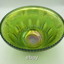 Indiana Glass Green Carnival Punch Bowl Set with ladle, 12 cups & hangers