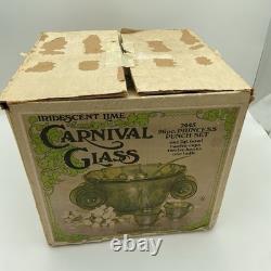 Indiana Glass Green Carnival Punch Bowl Set with ladle, 12 cups & hangers