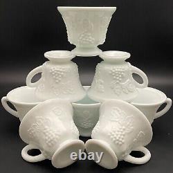 Indiana Glass Harvest Grape Milk Glass Punch Bowl 9pc Set 1970-1985 Made in USA