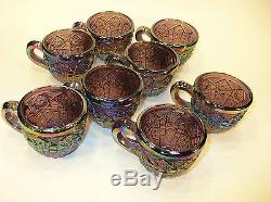 Indiana Glass Iridescent Amethyst Carnival Heirloom Punch Bowl Set with8 Cups