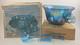 Indiana Glass Iridescent Blue Carnival Punch Bowl Set Princess Original Box Vtg
