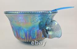 Indiana Glass Iridescent Blue Carnival Punch Bowl Set Princess Original Box Vtg